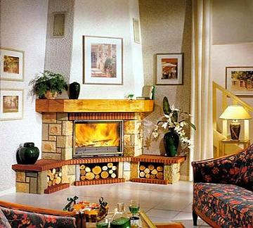 модел 5 Облицовка на камина изработена от гнайс ,декоративни тухлички и дървен плот 